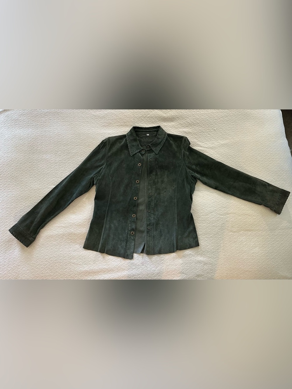 CAbi Dark Green Suede Snap-Front Jacket